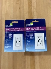 Leviton Decora+ T5634-BW 60W USB-A + USB-C Power Delivery Outlet NEW 2 Pack