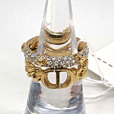 【DIOR】Petit CD リング メタル & クリスタル ロゴ Christian Dior Petit CD Logo Gold Tone Rhinestone Ring Set