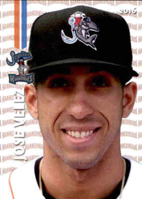 2016 Jupiter Hammerheads Grandstand #27 Jose Velez Alma Collega New York NY Card