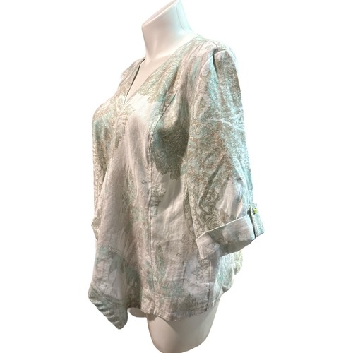 CHICOS 100% Linen Open Front Blazer Sz XL Roll Tab Sleeve Artsy Lightweight NWT - Picture 10 of 14