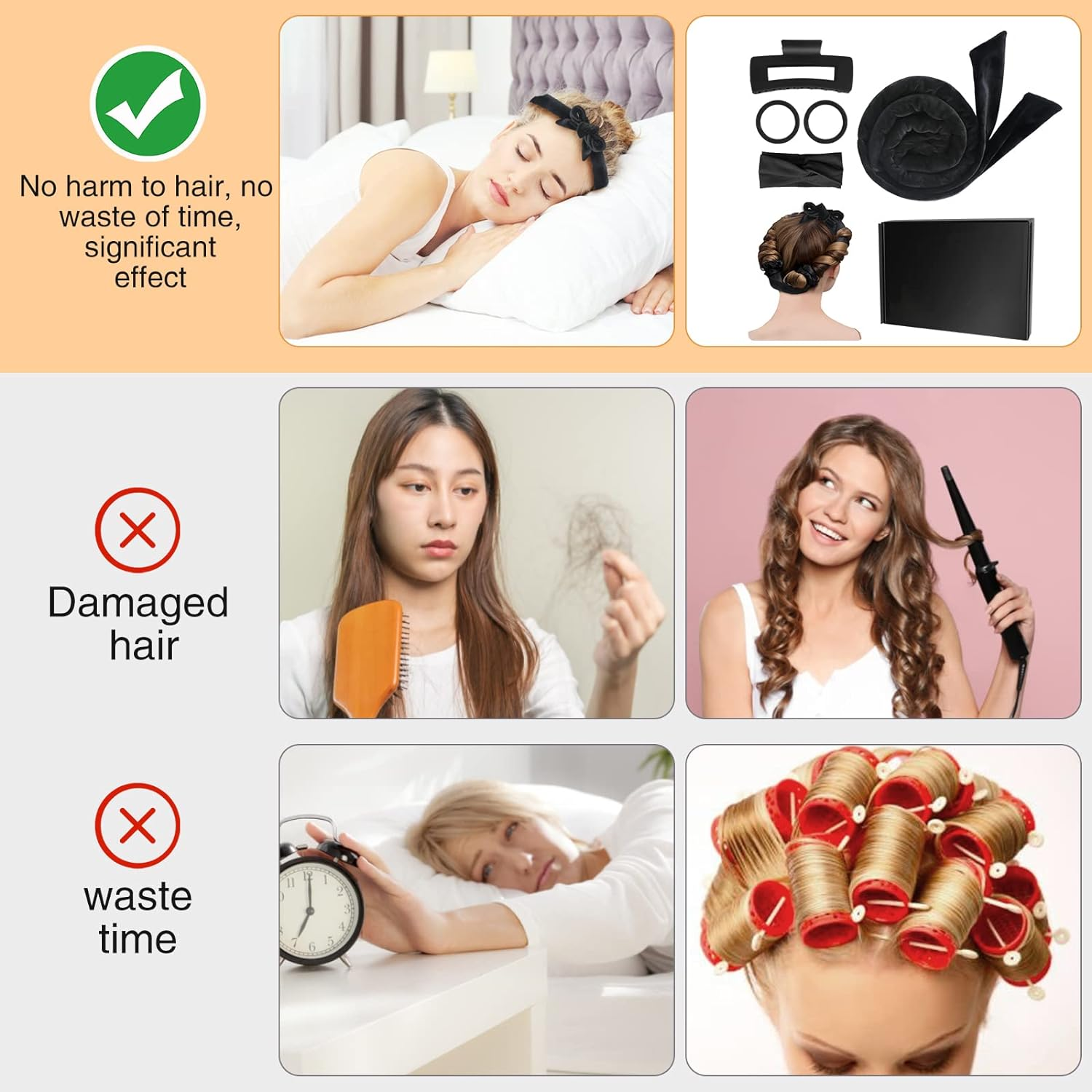 4-teiliges Hitzefreies Locken-Set Mit Stirnband & Clips - Für Natürliche Locken über Nacht, Ohne Föhn Oder Glätteisen