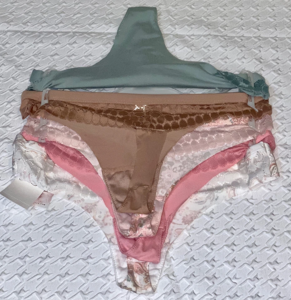 JESSICA SIMPSON Rosa Verde Blanco Desnudo Encaje Espalda 5 Pk Tanga Panty Mujer Talla S M L Foto 3 de 4