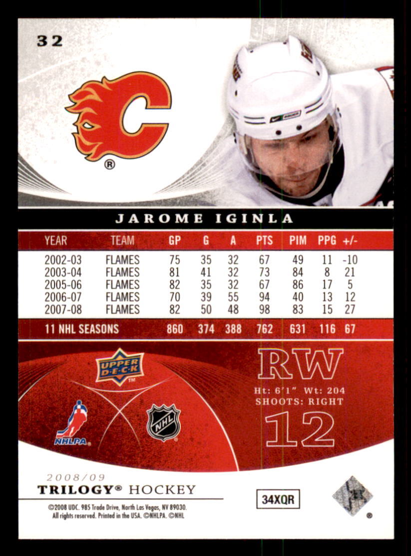その他 Upper Deck 2008-09 Black Jarome Iginla 2008-09 Upper Deck Trilogy #32 Jarome Iginla Calgary Flames