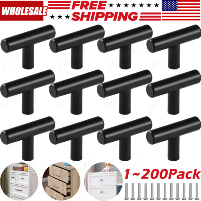 Black Kitchen Cabinet Pulls Stainless Steel Door Drawer T Bar Knobs Handles Lot