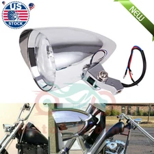 4 1/2“ Motorcycle Chrome Visor Bullet Headlight Lamp For Bobber Chopper Custom