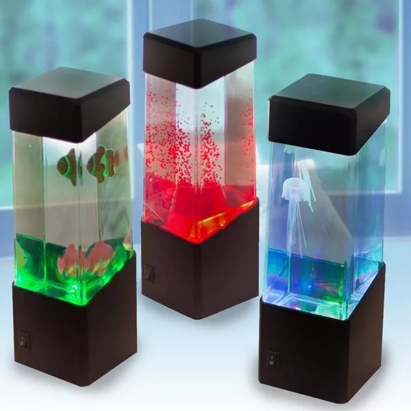 Relaxing Bedside Mood Lamp Volcano Water Aquarium Fish Tank Night
