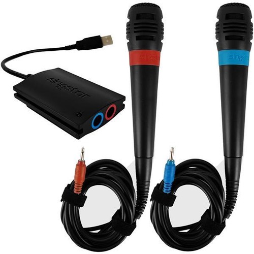 Original Singstar Mikrofone PS2 / PS3 Blau und Rot + Adapter Mikro Micro - Bild 2 von 5