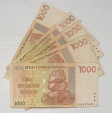 5 Pcs Lot Zimbabwe 1000 One Thousand Dollars 2007 Banknotes Fine Circulated P-71