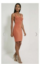 L2306 WOMEN'S  BODYCON COWL NECK CROSS OVER BACK PINK DRESS SIZE 10UK