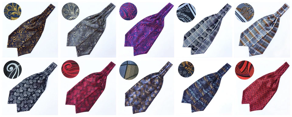 Cravat Ascot Tie Brown Blue Red Black Grey Orange Black Yellow Pink 100% Silk - Image 2 of 2