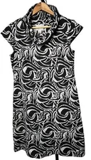 Karin Stevens Y2K Cocktail Dress 12 Black White Designer Sheath Mod Art Swirl