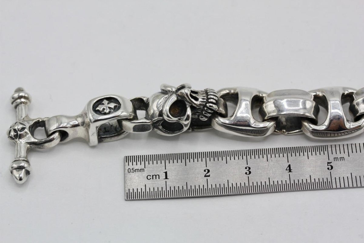 BWL Bill Wall 925 Sterling Silver Skull Hide Toggle Clasp Bracelet