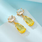 Topaz Gold Plated Stud Earrings Gorgeous Teardrop Royal Citrine Square White