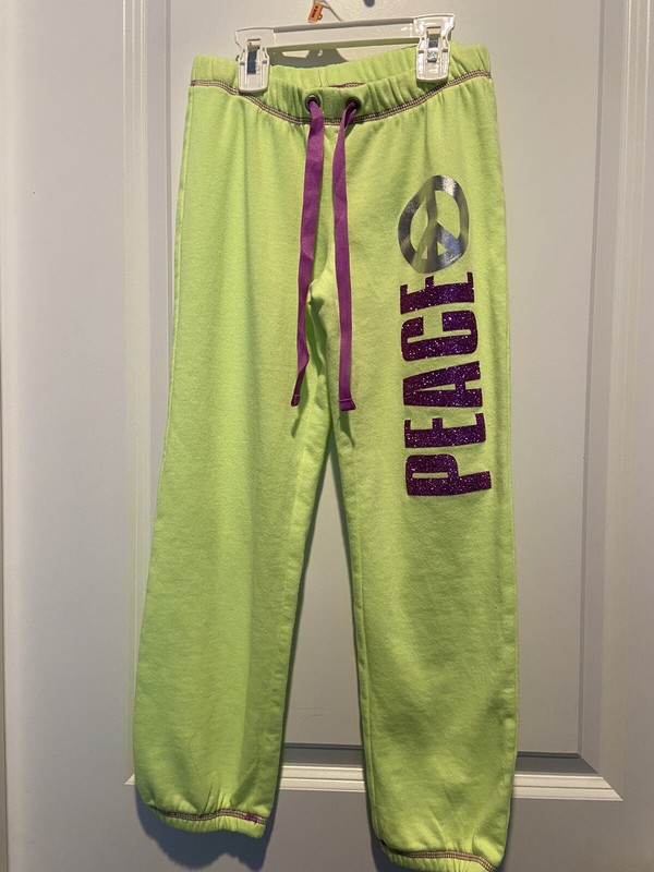 Justice Girls Sweatpants Size 8 Bnwot Peace Sign Neon High Vis