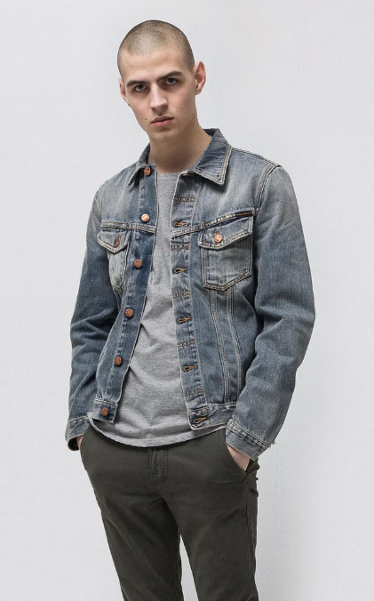 NUDIE JEANS JACKET BILLY SHIMMERING INDIGO Size M 12oz with defect