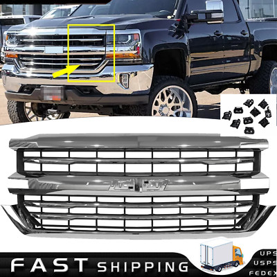 Fit 2016 2017 2018 Chevrolet Silverado 1500 Front Bumper Mesh Grille Chrome