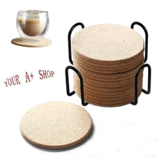 Set of 17 Cork Coasters Drink Tea Coffee Absorbent Round Cup Pad Mat With Holder