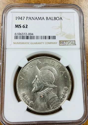 1947 Panama Silver Balboa NGC MS62. BU coin