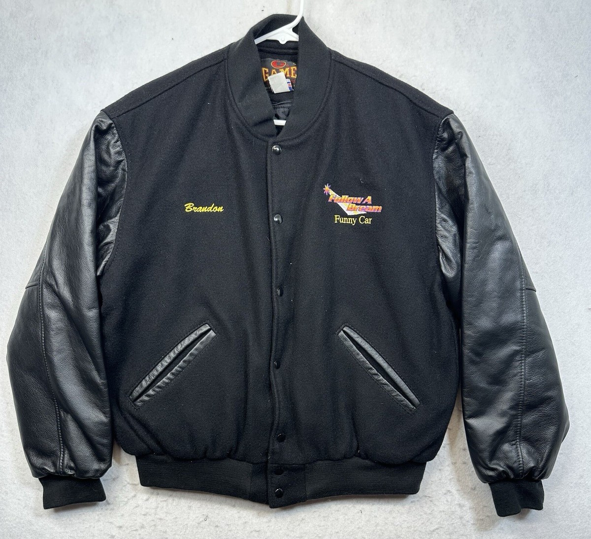 Vintage GAME Bomber Jacket Size L 80s Premium Leather Sleeve