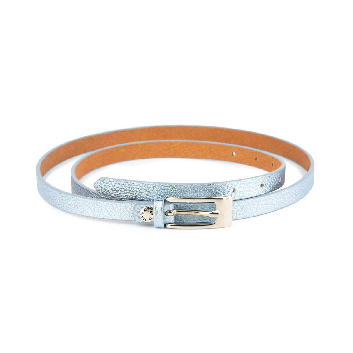 Skinny Womens Belt Blue Silver Thin Narrow Lady Genuine Leather