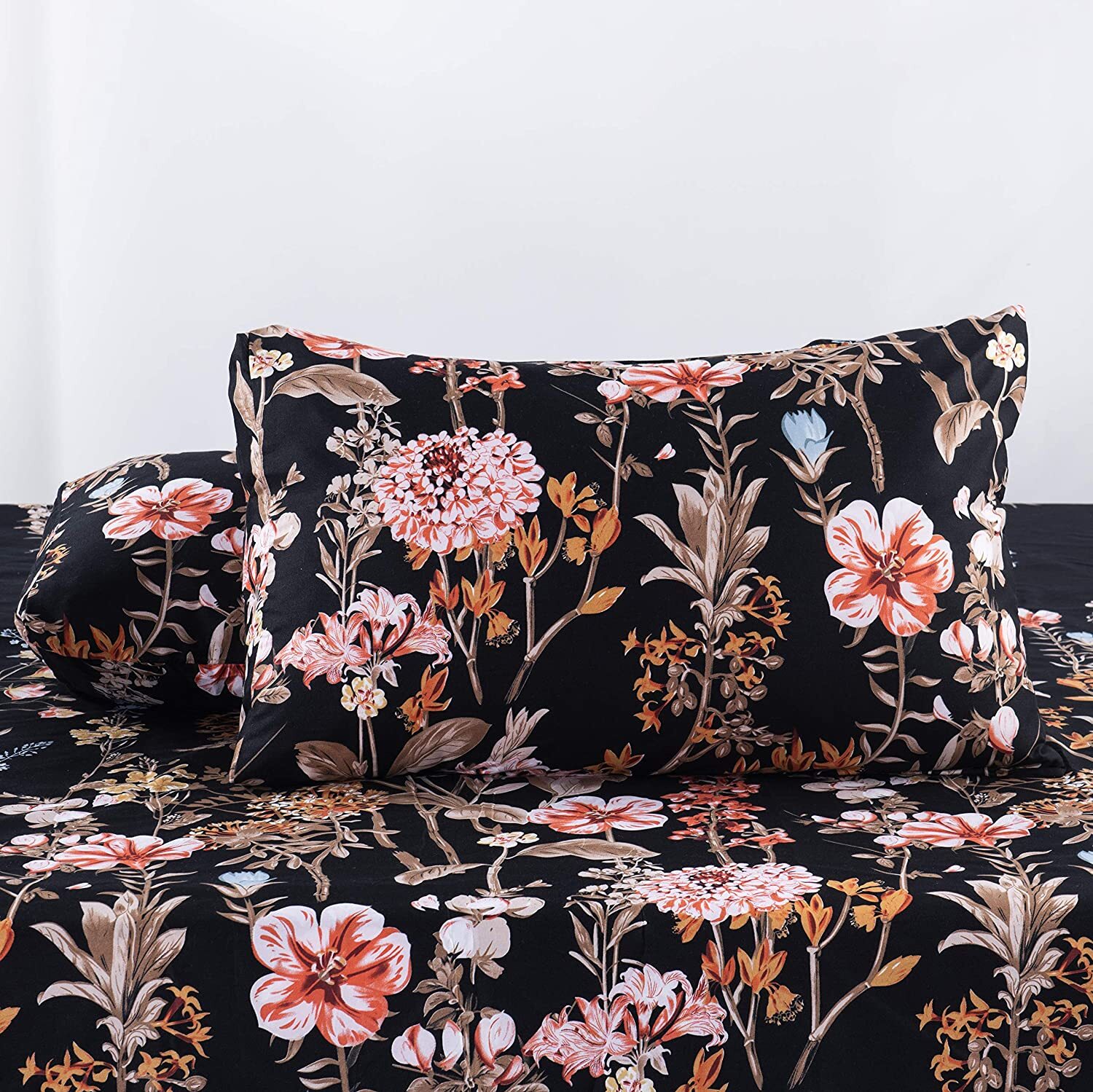 GETIANN Black Floral Duvet Cover Set Full/Queen Comforter Cover Set 90