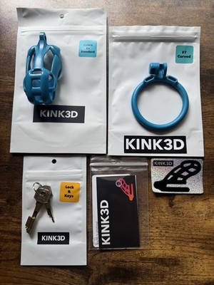 KINK3D Full Cobra S+ Chastity Cage Kit-Cage, Size 7 Curved Base Ring, Lock & Key