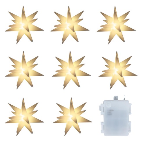 Set of Eight 4" LED Mini Moravian Star String Lights. Hanging Outdoor - Picture 1 of 8