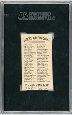 Graded 1888 N76 W Duke Sons Co Great Americans Charles Sumner Tobacco Card  SGC 4
