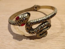 VTG Snake Two-Colour Rhinestones Spring Hinge Cuff Bracelet Gold Tone Unbranded