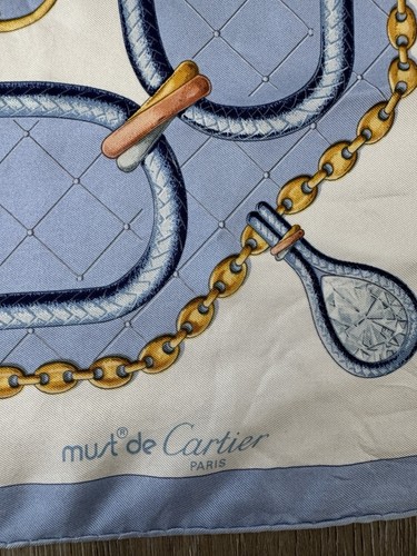 Must de Cartier Silk Scarf Blue Gold Rare Vintage - Bild 3 von 18