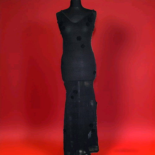 Long Slinky Black Dress By Shein M/L See-through Crochet Party #VogueEco