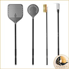 G.a HOMEFAVOR 4-Piece Pizza Tool Set - 12x15" Peel, 9" Turning Peel, Brush, Ash