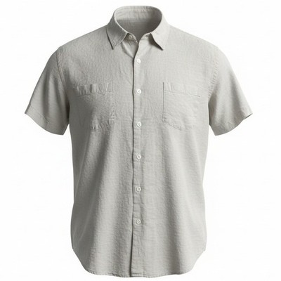 John Henry Button Down Mens Medium Beige Ramie Cotton Short Sleeve Two Pocket
