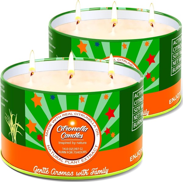 Citronella Kerze 2 X 400G Sojawachs Duft 3 Docht FüR Garten Camping Terrasse-image