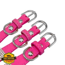 Haoyueer Suede Dog Collar Leash S Hot Pink Rhinestone Crystal Bling