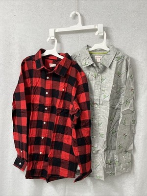 Cat & Jack  Boys' Buffalo Check & Dino Long Sleeve Button-Down Shirt XXL Husky