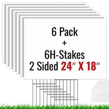 6-Pack Blank Yard Signs w/ Stakes, 24x18" White Corrugated Plastic, IKAYAS