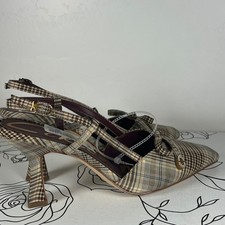 Circus by Sam Edelman Monica Plaid Slingback Pumps Kitten Heel Bow Tan Brown 10