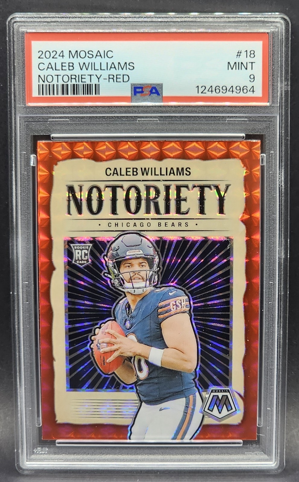 2024 Mosaic Caleb Williams Notoriety RED PSA 9 Chicago Bears #18 (RC) Low Pop