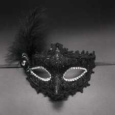 Masquerade Party Mask Venice Venetian Style with Feather Sequins in Black
