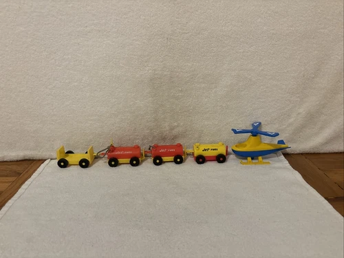 Vintage Fisher Price Little People Airport Fuel Cart Helicopter Vehicle Lot of 5