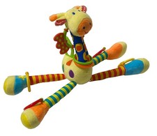 Happy Monkey Baby Sensory Toy Giraffe Crinkle Colorful Rings Chew Clean