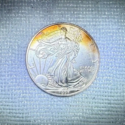 1997 Silver American Eagle Rare Beautiful Toning Unc. 1oz .999 Fine Silver
