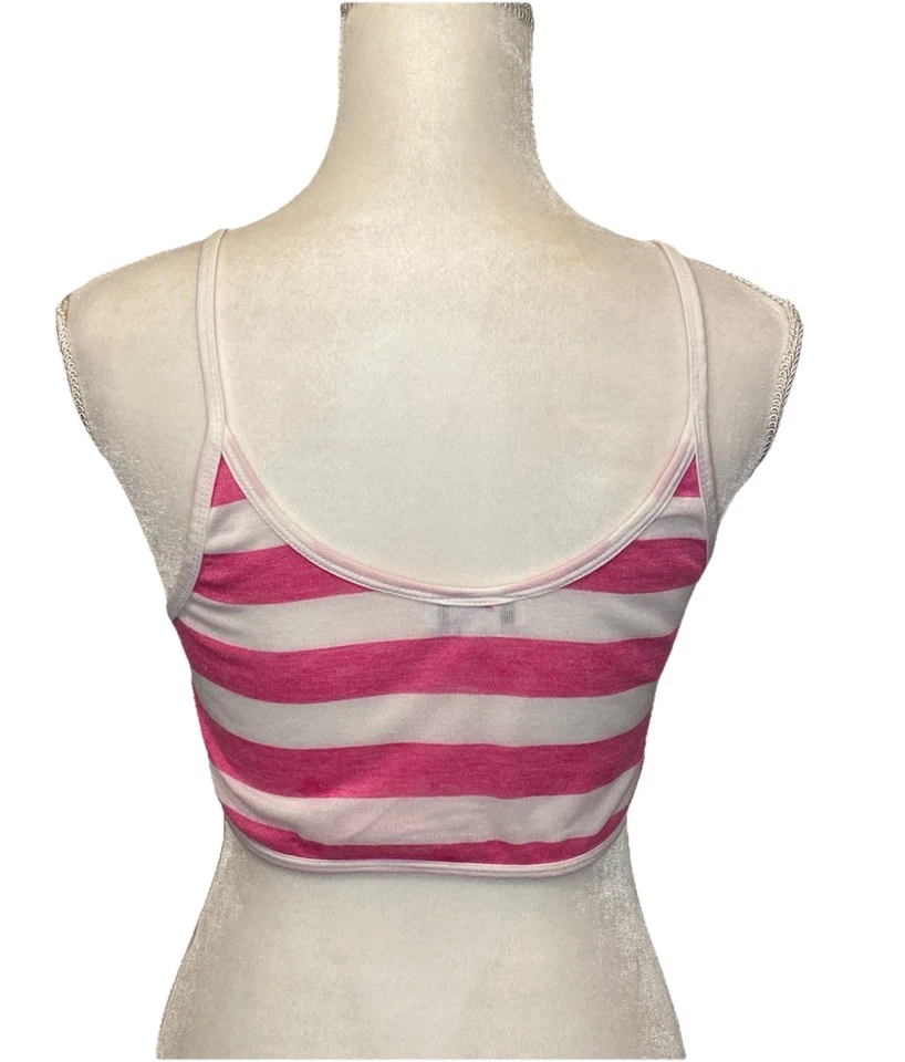 Camiseta sin mangas corta para mujer Yves Saint Laurent Activewear YSL rosa blanco a rayas talla M Foto 3 de 4