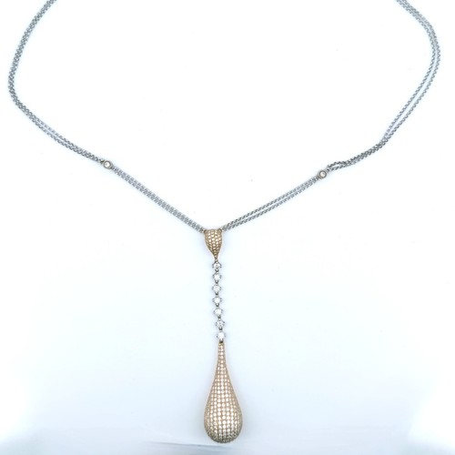 18k Gelbgold & Pave Diamant Träne Tropfen Anhänger, 18k Weißgold Kette UVP 8000£ - Bild 2 von 7