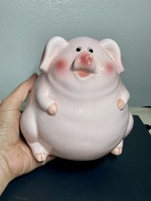 Pink Pig Ceramic 8" Piggy Bank w/Stopper, Vintage Piggy Bank