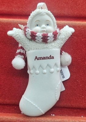 Amanda Retro Dept 56 SNOWBABIES Name Porcelain Stocking Christmas Ornament 