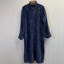 Vintage LL Bean Women Plush Loungewear House Robe Size L XL Blue Fuzzy Classic