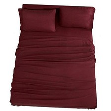 Bed Sheet Set Super Soft Microfiber 1800 Thread Count Luxury Queen Burgundy