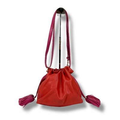 LOEWE Flamenco 2Way Shoulder Bag Pink Red Nappa Leather Tassel Vintage